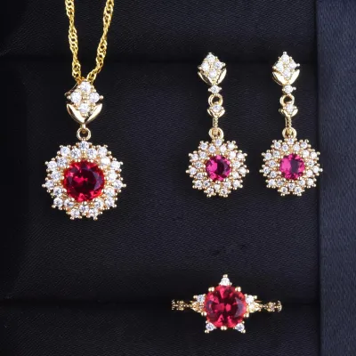 Charming Round Red Crystals Pendants Necklace Set